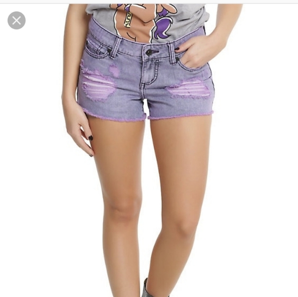 Blackheart Blue and Purple Ripped Jean Shorts 5 - Picture 4 of 5